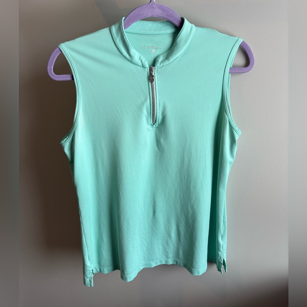 Sofibella women's xl athletic zip up sleeveless aqua tank top.